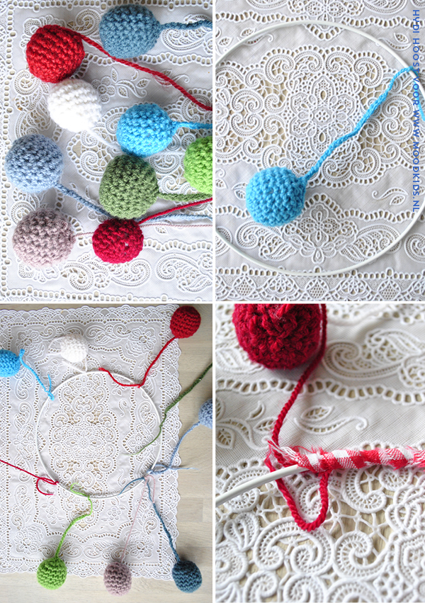 diy, gehaakte ballen, crochet, maak een mobile voor de kinderkamer