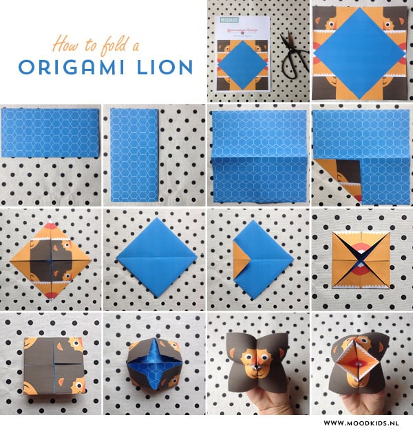 how to fold a paper fortune teller, origami lion, zoutvaatje, leeuw,