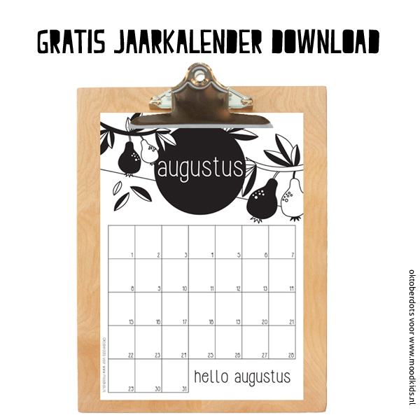 AUGUSTUS gratis jaarkalender download, leuke maandkalender