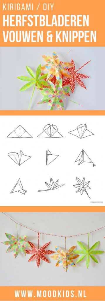 Roppongi maakte voor een erg leuke kirigami herfstslinger. Wat kirigami is? In het japans betekent dat knippen van papier. Origami is vouwen van papier. Lees hier hoe je de herfstbladeren maakt.
