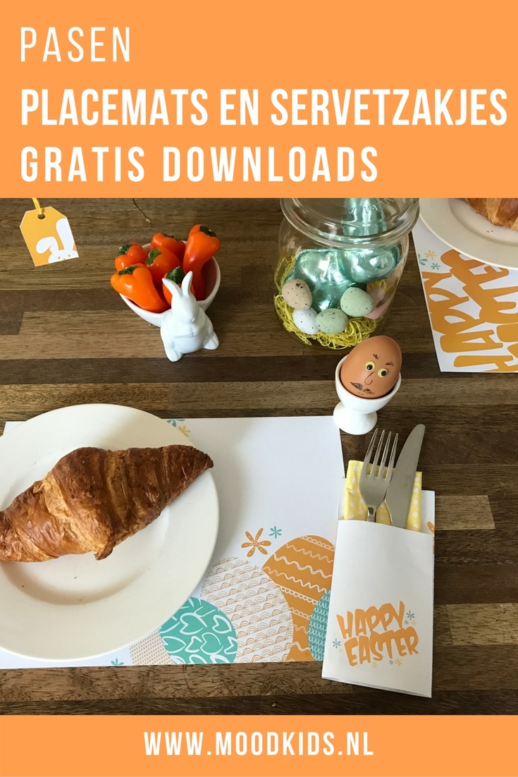 Heb jij met Pasen een paasontbijt of -brunch? Roelina maakte leuke placemats en bestekzakjes in twee varianten, die je hier gratis kunt downloaden.